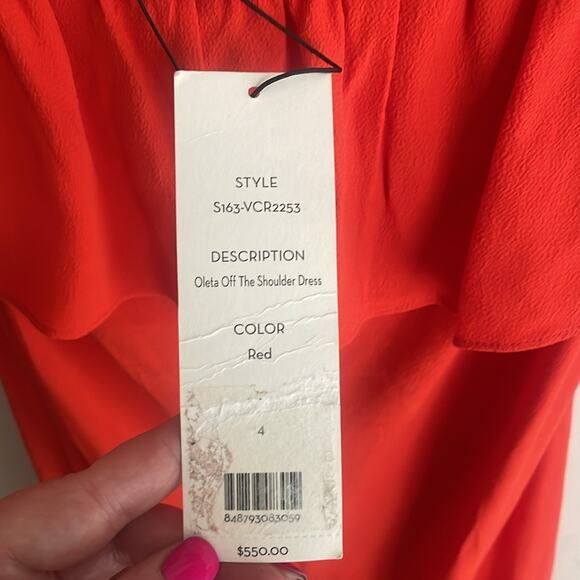 Veronica Beard Oleta Ruffled Off-the-Shoulder Dress Red - Picture 7 of 16